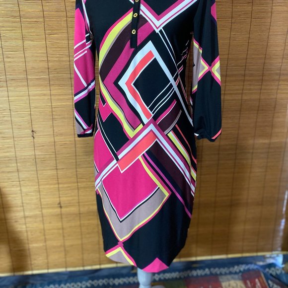 Cache Colorful Geometric 3/4 Sleeve Dress Size Small - Picture 2 of 6